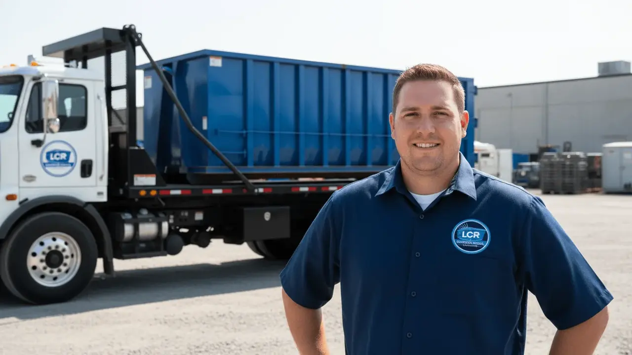 An LCR Dumpster Rental Lancaster driver ready for delivery in Lancaster, PA